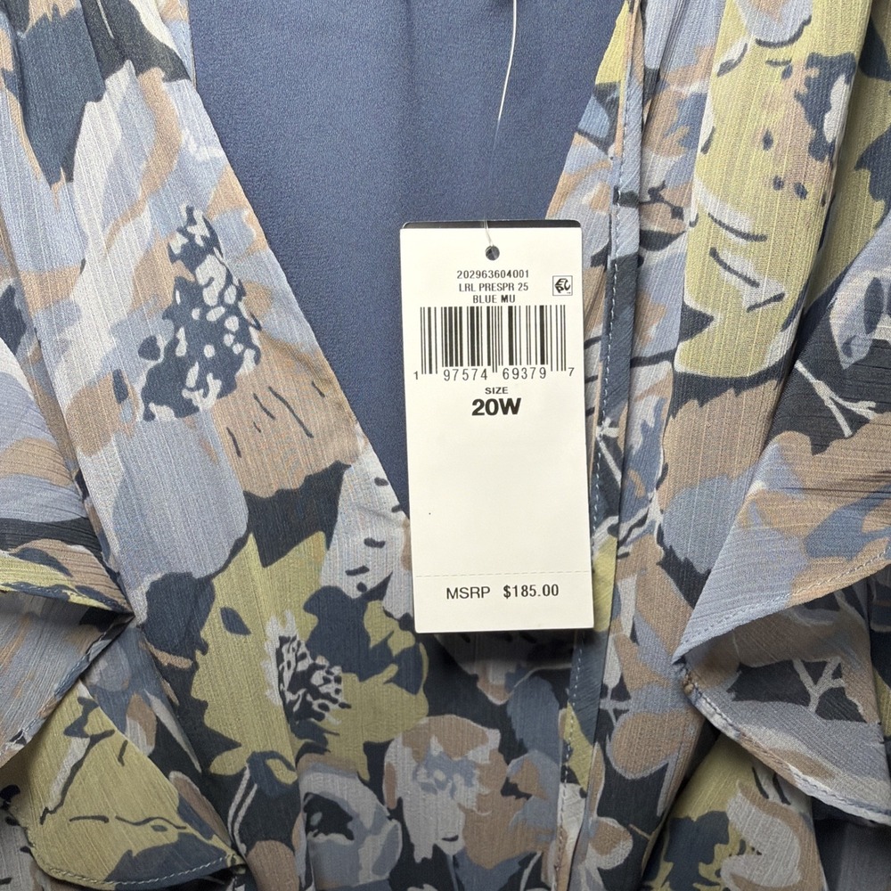 Ralph Lauren Floral Ruffle-Trim Georgette Dress Blue Size 20W NWT - Picture 8 of 11